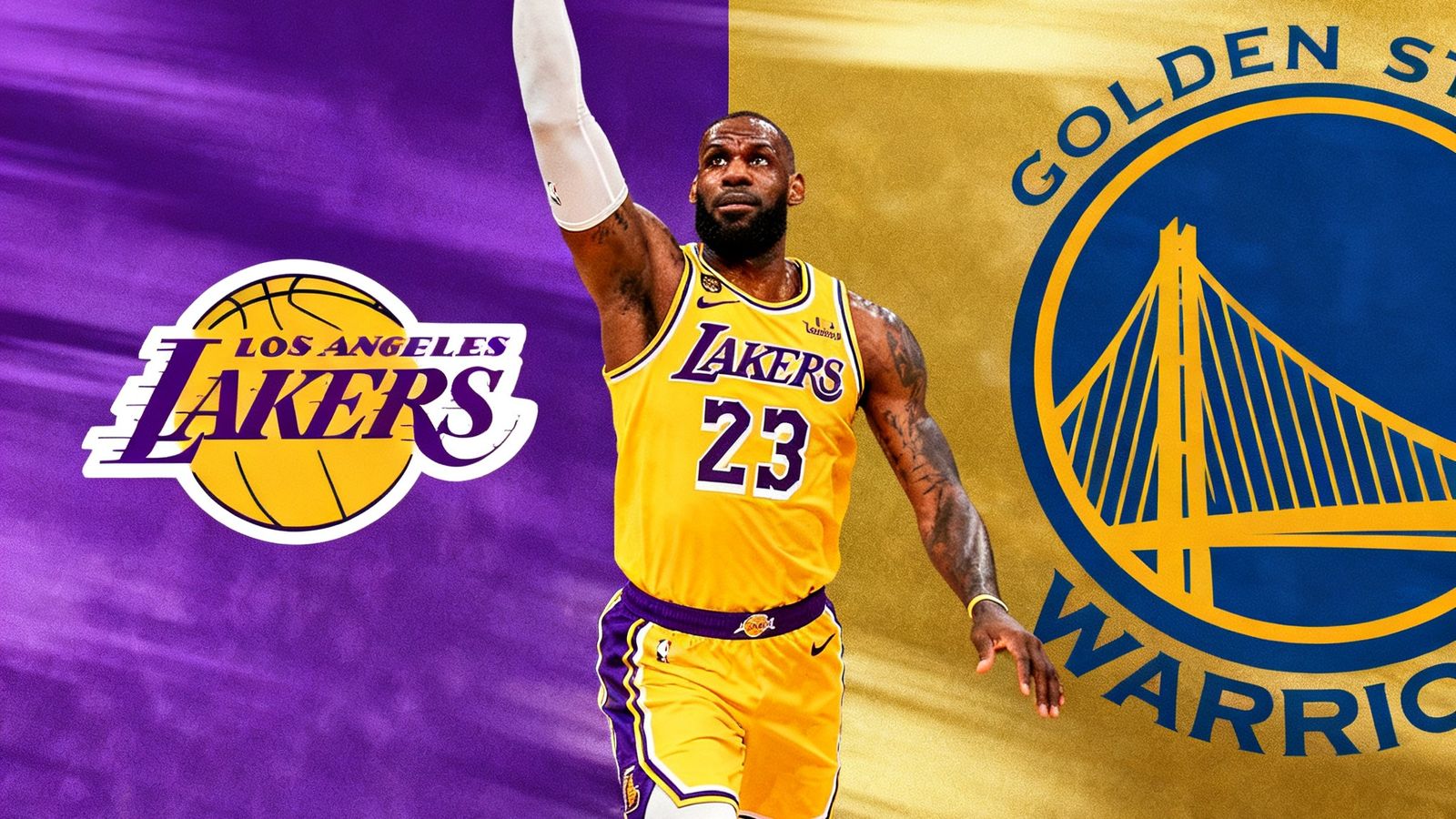 NBA湖人队对阵勇士队全场集锦视频缩略图，画面中央为詹姆斯扣篮的精彩定格，顶部有播放按钮图标